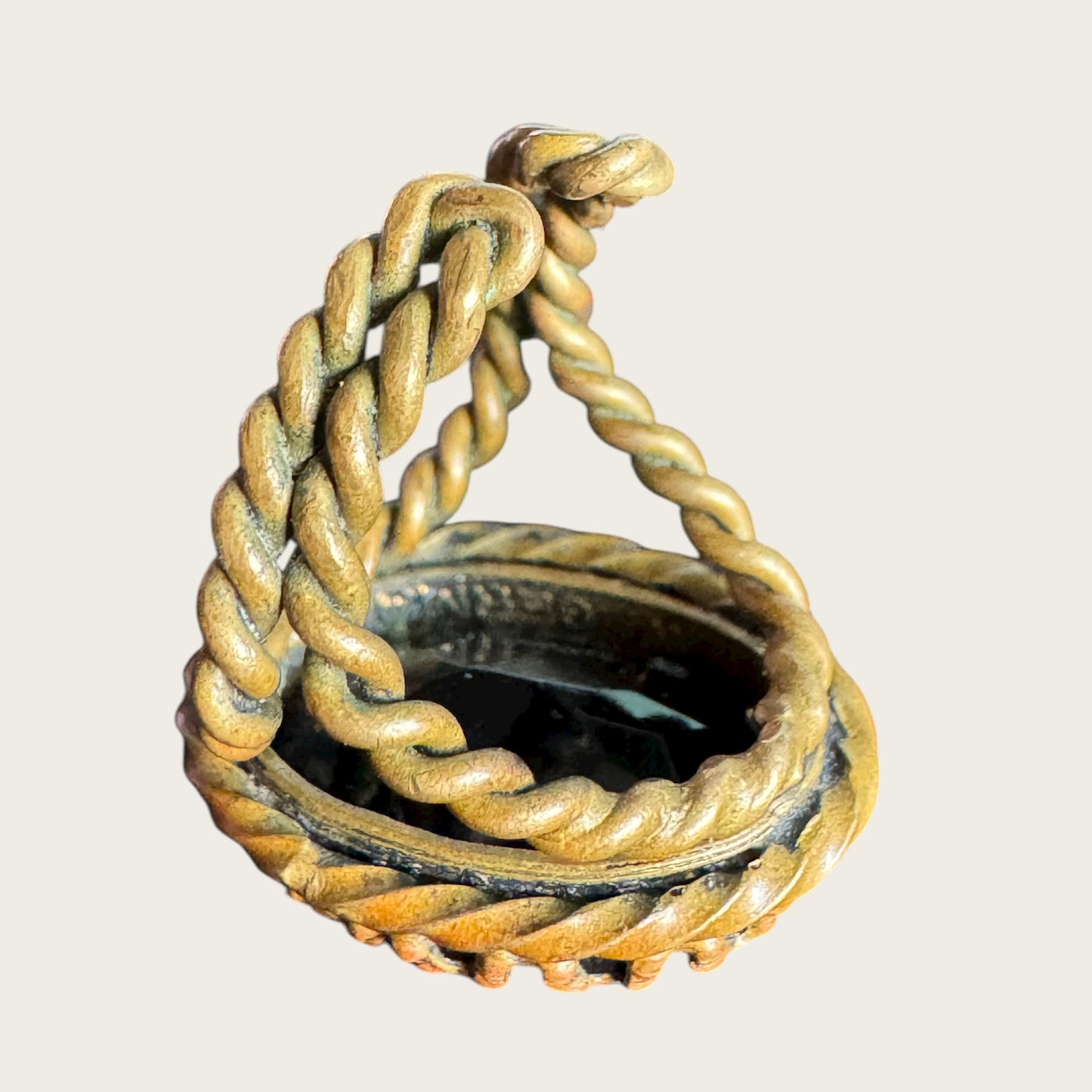 Vintage West Germany Rope Twist Statement Ring – Faceted Black Glass, Adjustable, 1950s–60s