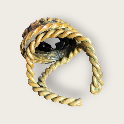 Vintage West Germany Rope Twist Statement Ring – Faceted Black Glass, Adjustable, 1950s–60s