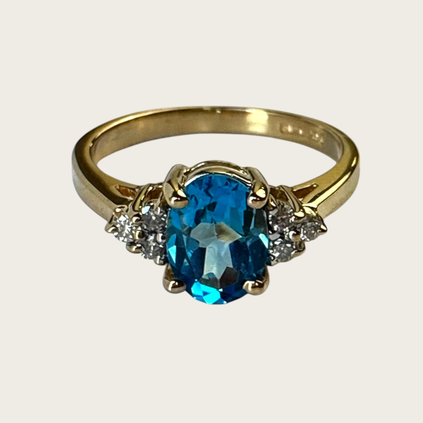 Vintage 14K Yellow Gold Blue Topaz & Diamond Ring – Size 5.75, Estate Fine Jewelry