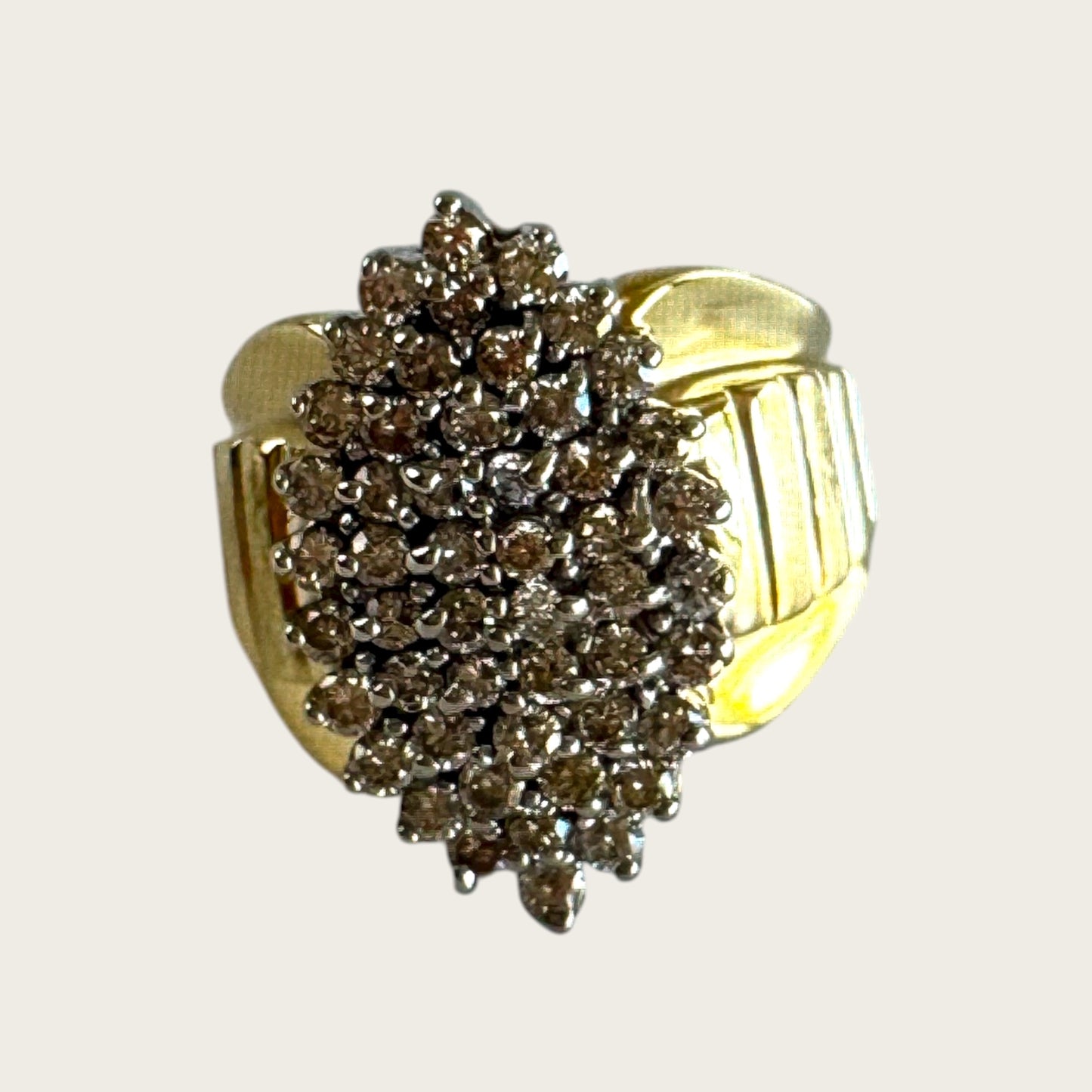 Vintage 10K White & Yellow Gold Clear Sapphire Cluster Ring – Size 5–5.25, Estate Raised Dome Cocktail Ring