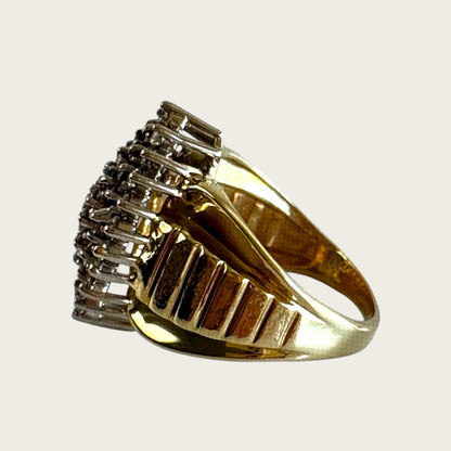 Vintage 10K White & Yellow Gold Clear Sapphire Cluster Ring – Size 5–5.25, Estate Raised Dome Cocktail Ring