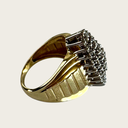 Vintage 10K White & Yellow Gold Clear Sapphire Cluster Ring – Size 5–5.25, Estate Raised Dome Cocktail Ring