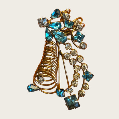 Vintage Star-Art 1/20 12K Gold-Filled Brooch & Dangle Screw-Back Earrings Set – Aquamarine Blue & Clear Rhinestones