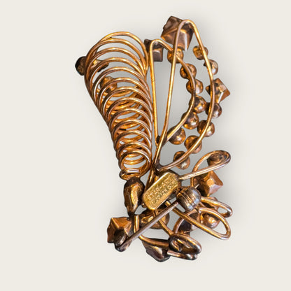 Vintage Star-Art 1/20 12K Gold-Filled Brooch & Dangle Screw-Back Earrings Set – Aquamarine Blue & Clear Rhinestones