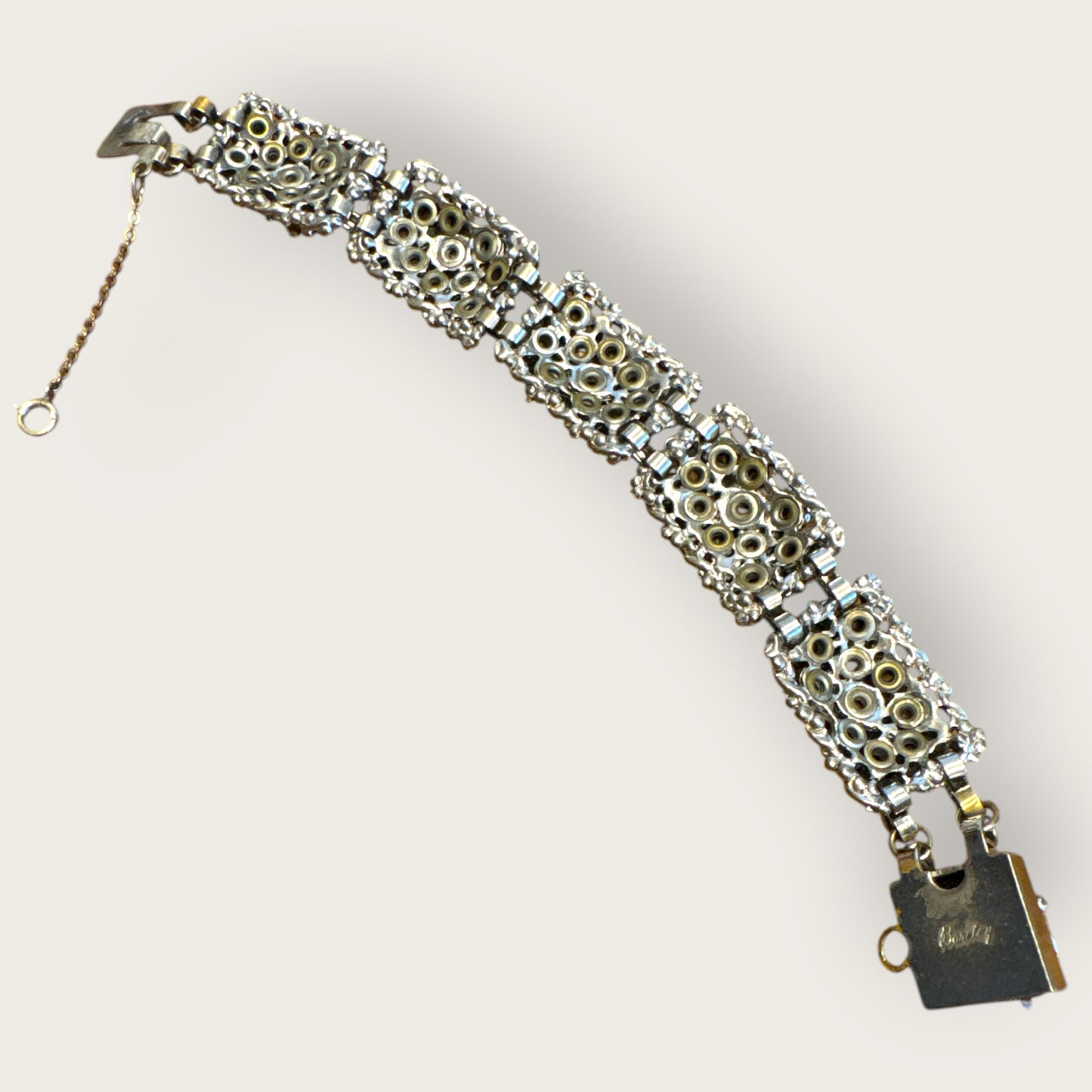 Vintage Barclay Uranium Rhinestone Parure – Signed Necklace, Bracelet & Earrings Set, 1950s Hollywood Regency Glamour