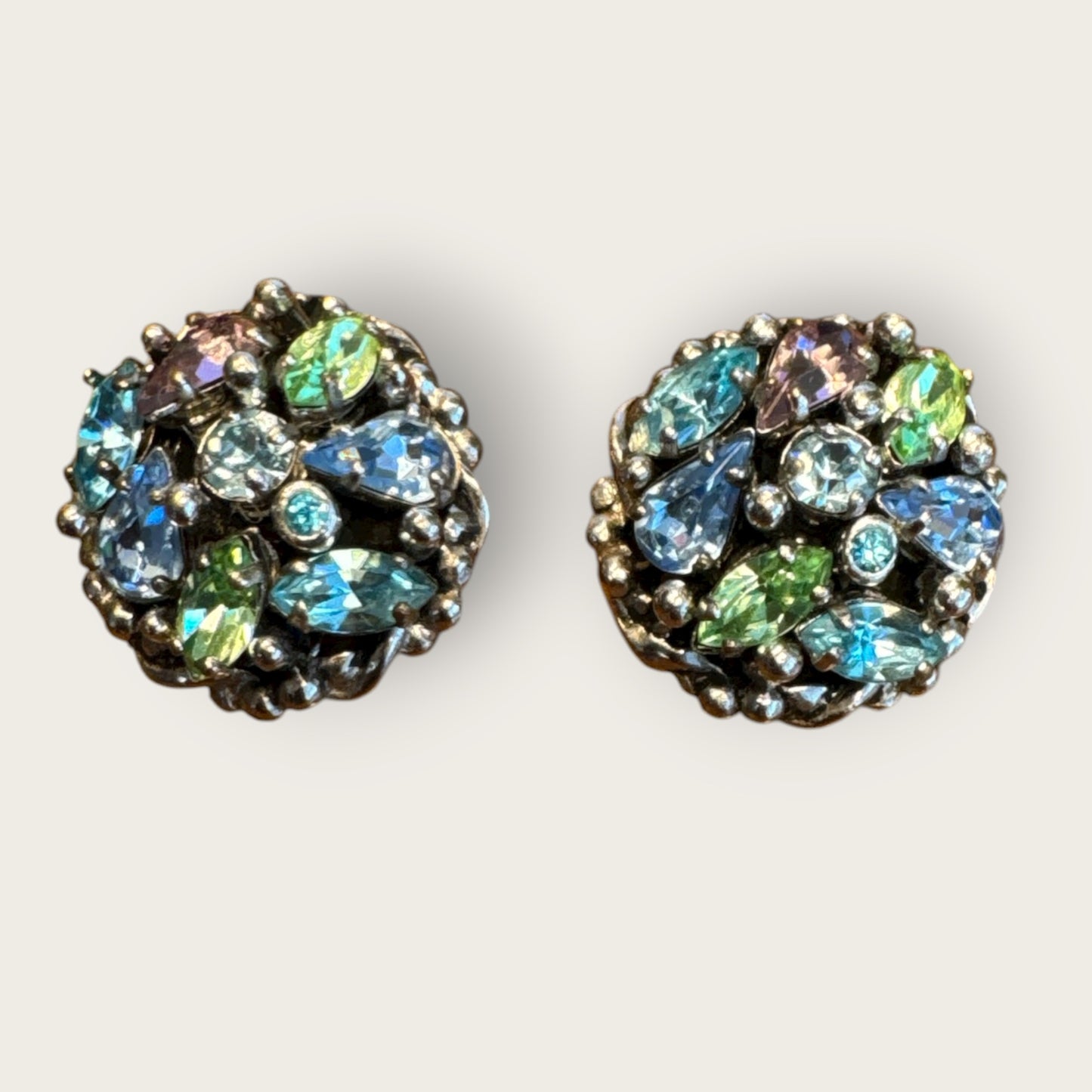 Vintage Barclay Uranium Rhinestone Parure – Signed Necklace, Bracelet & Earrings Set, 1950s Hollywood Regency Glamour