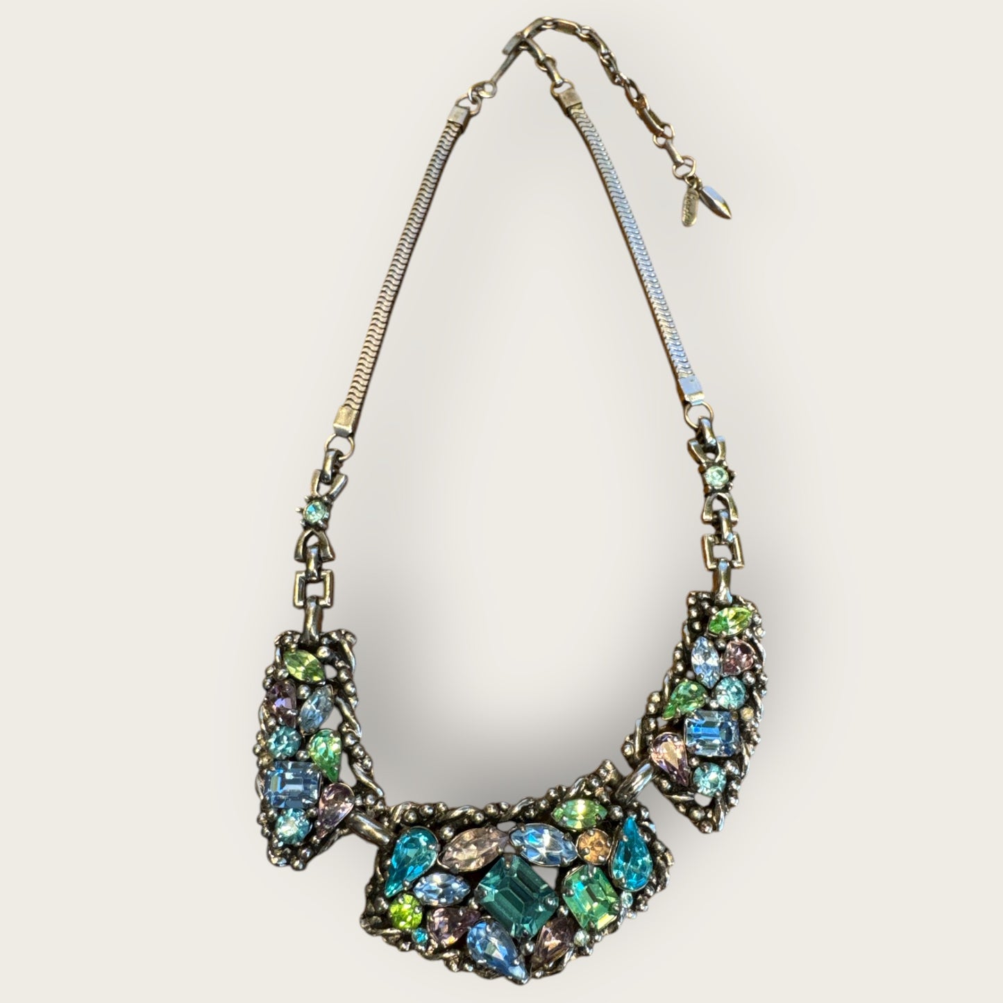 Vintage Barclay Uranium Rhinestone Parure – Signed Necklace, Bracelet & Earrings Set, 1950s Hollywood Regency Glamour