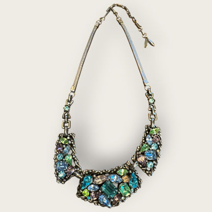 Vintage Barclay Uranium Rhinestone Parure – Signed Necklace, Bracelet & Earrings Set, 1950s Hollywood Regency Glamour