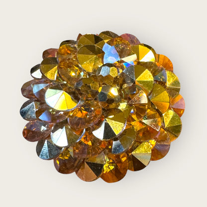 Vintage Signed Vendome Rivoli Crystal Dome Brooch – Golden Topaz & Aurora Borealis, 2”