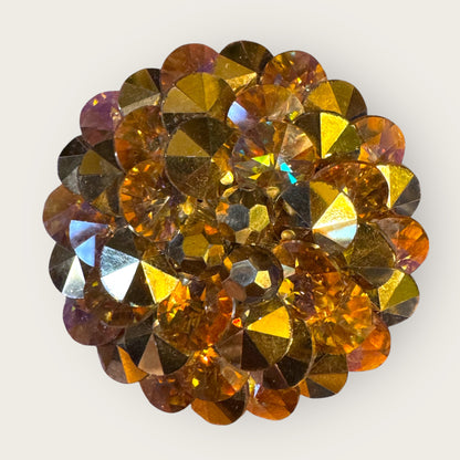 Vintage Signed Vendome Rivoli Crystal Dome Brooch – Golden Topaz & Aurora Borealis, 2”