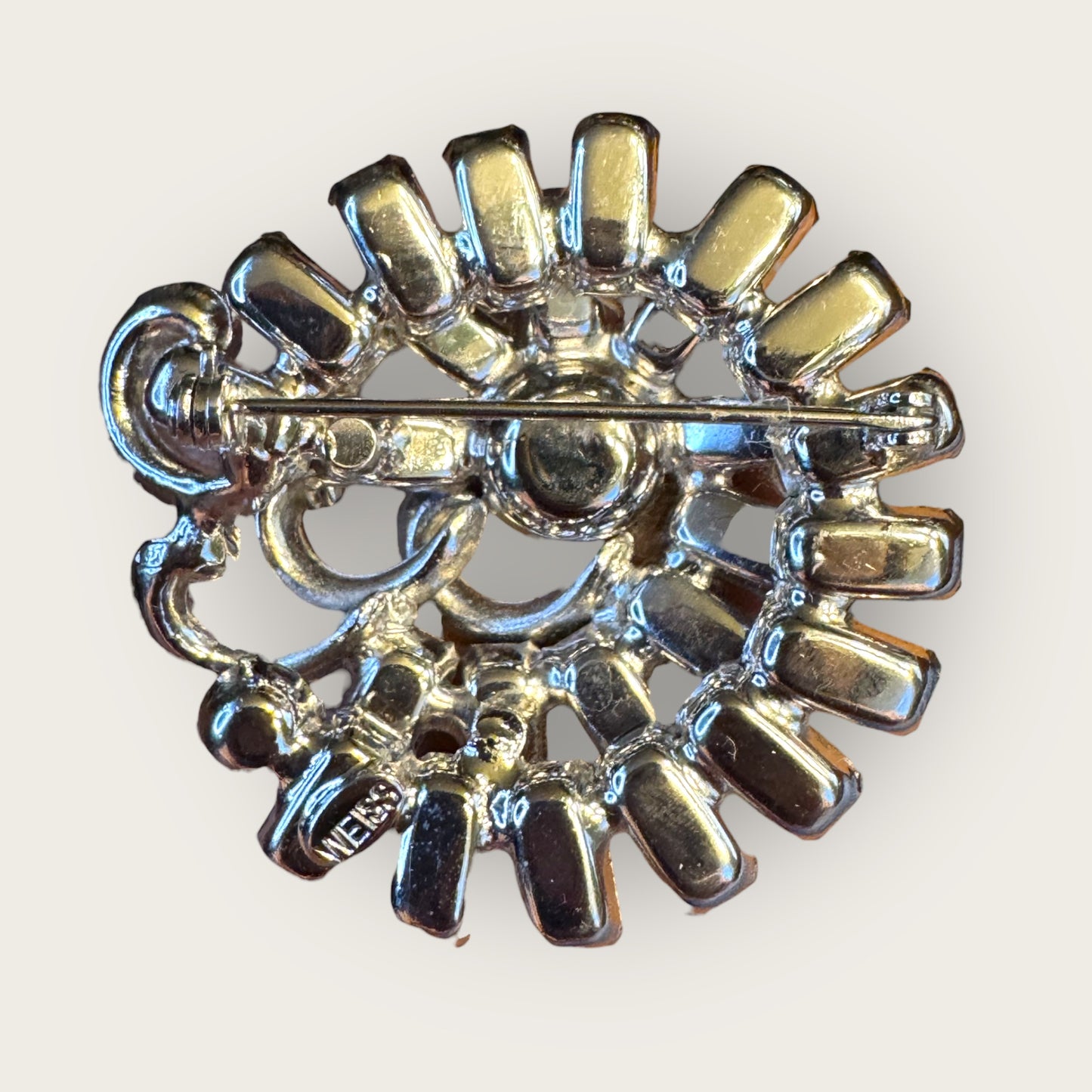 Vintage Signed Weiss Pastel Lavender & Aurora Borealis Brooch – Layered Silver Plated Design, 2”