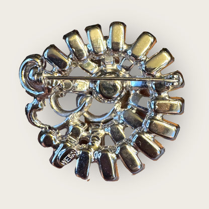 Vintage Signed Weiss Pastel Lavender & Aurora Borealis Brooch – Layered Silver Plated Design, 2”