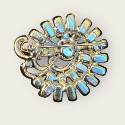 Vintage Signed Weiss Pastel Lavender & Aurora Borealis Brooch – Layered Silver Plated Design, 2”