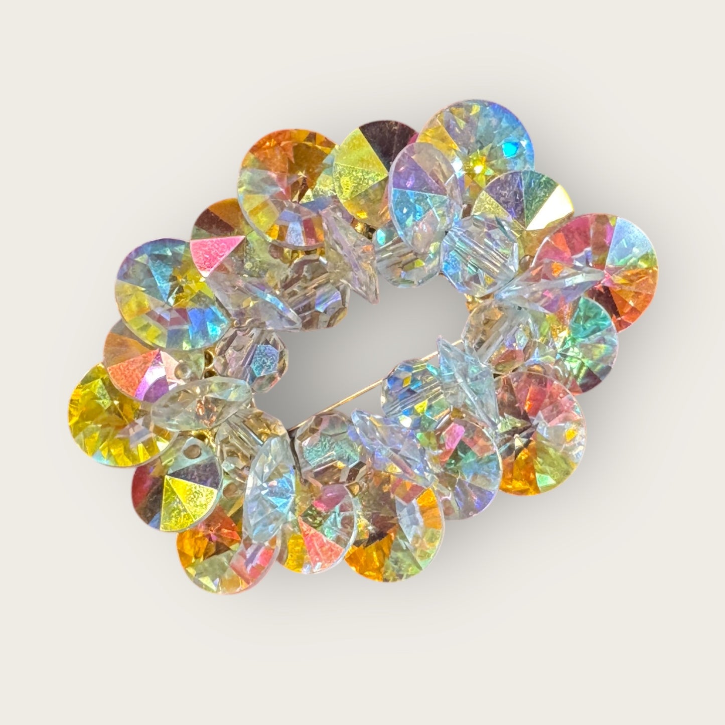 Vintage Signed Alice Caviness Aurora Borealis Crystal Brooch – Mid-Century Oval Cluster Design
