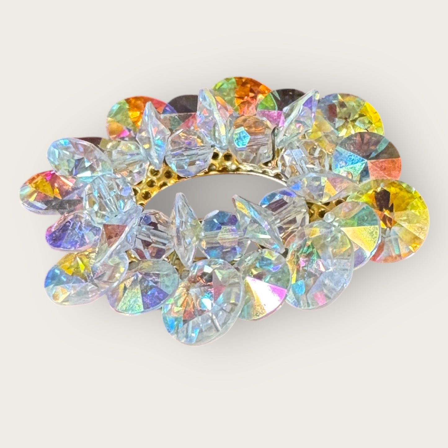 Vintage Signed Alice Caviness Aurora Borealis Crystal Brooch – Mid-Century Oval Cluster Design