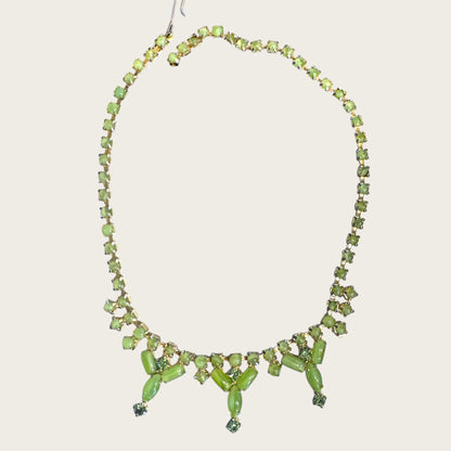 Vintage Joseph Warner Uranium Glass Necklace – Mid-Century Chartreuse Glow with Gold-Tone Setting