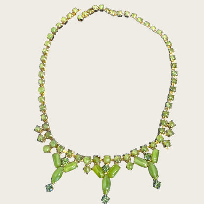 Vintage Joseph Warner Uranium Glass Necklace – Mid-Century Chartreuse Glow with Gold-Tone Setting