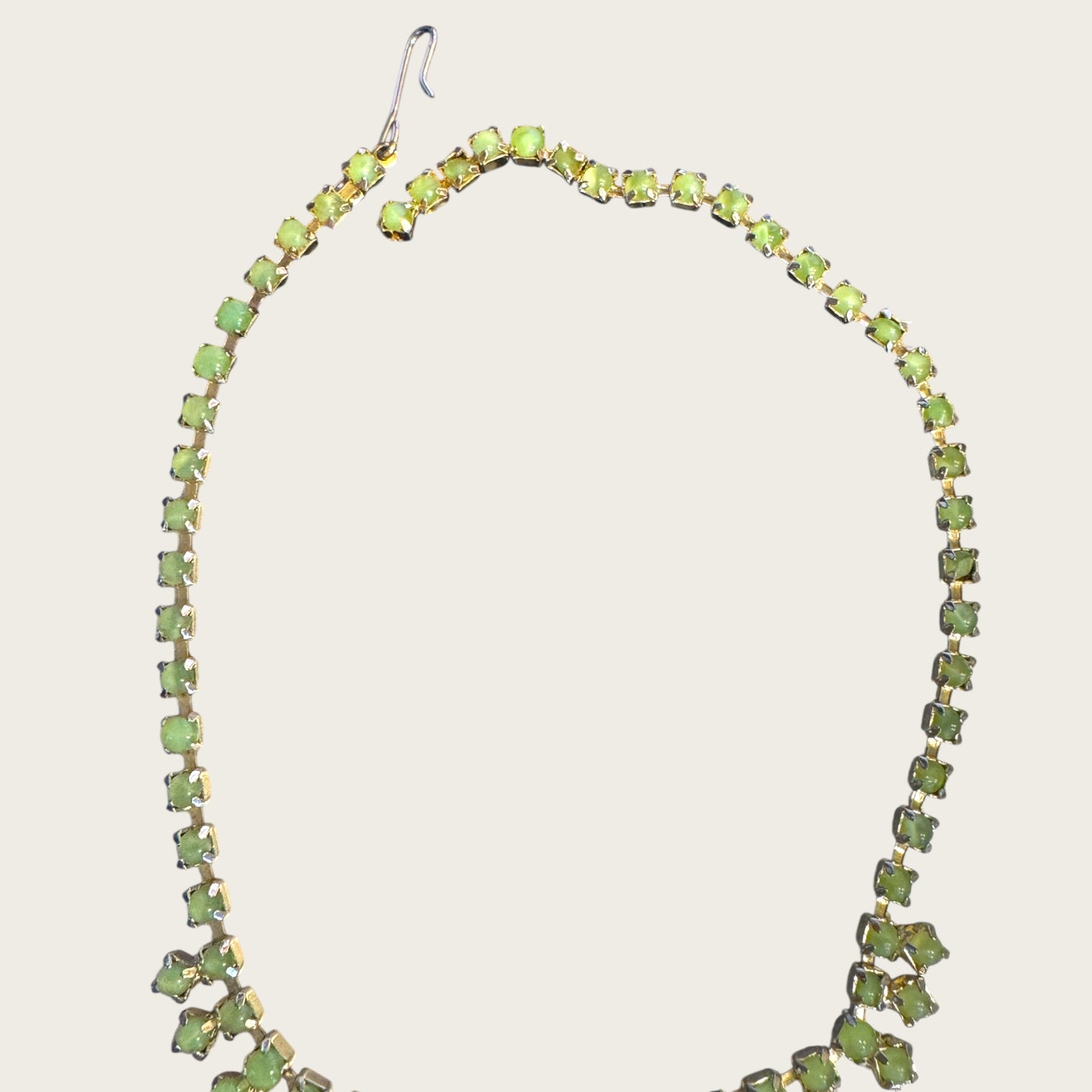 Vintage Joseph Warner Uranium Glass Necklace – Mid-Century Chartreuse Glow with Gold-Tone Setting