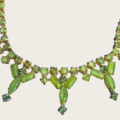 Vintage Joseph Warner Uranium Glass Necklace – Mid-Century Chartreuse Glow with Gold-Tone Setting
