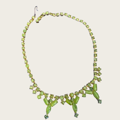 Vintage Joseph Warner Uranium Glass Necklace – Mid-Century Chartreuse Glow with Gold-Tone Setting