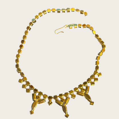 Vintage Joseph Warner Uranium Glass Necklace – Mid-Century Chartreuse Glow with Gold-Tone Setting