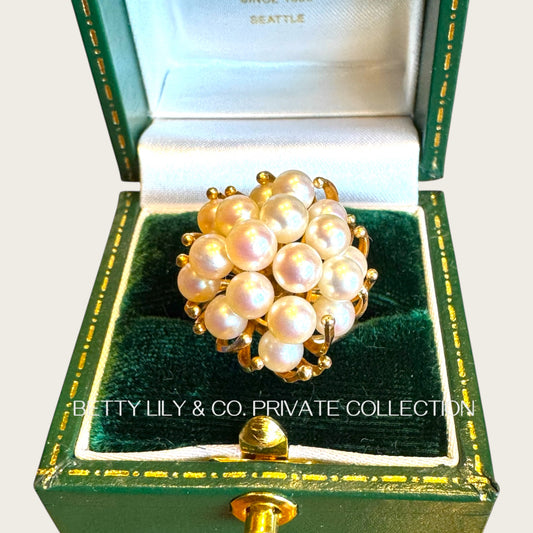 Vintage 14K Gold Split-Shank Natural Pearl Cluster Ring | Private Collection