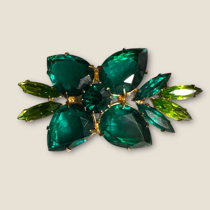 Emerald & Peridot Uranium Marquise Floral Brooch – Mid-Century Sparkle