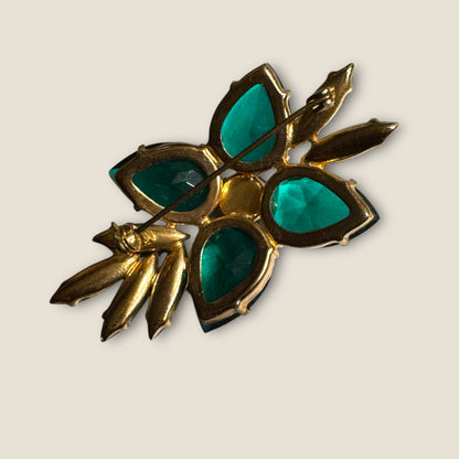Emerald & Peridot Uranium Marquise Floral Brooch – Mid-Century Sparkle