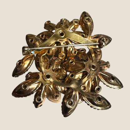 Mid-Century Amethyst Aurora Borealis Starburst Spray Brooch – Radiant Gold-Tone Burst