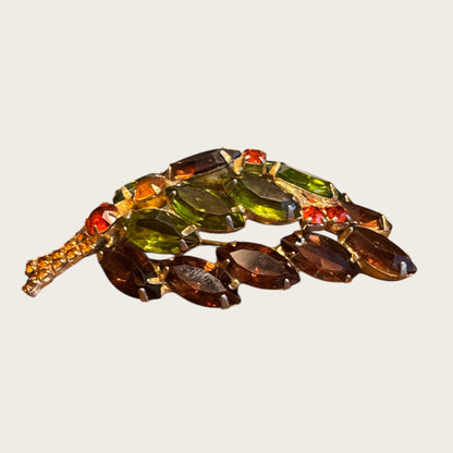 Vintage Fall Jewel-Toned Leaf Brooch – Open-Back Navettes in Root Beer, Avocado, & Topaz
