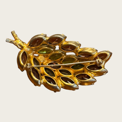 Vintage Fall Jewel-Toned Leaf Brooch – Open-Back Navettes in Root Beer, Avocado, & Topaz