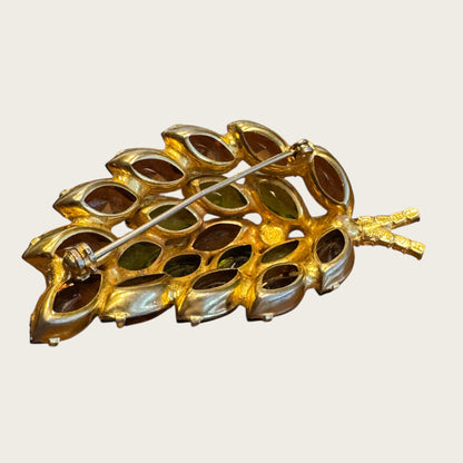 Vintage Fall Jewel-Toned Leaf Brooch – Open-Back Navettes in Root Beer, Avocado, & Topaz