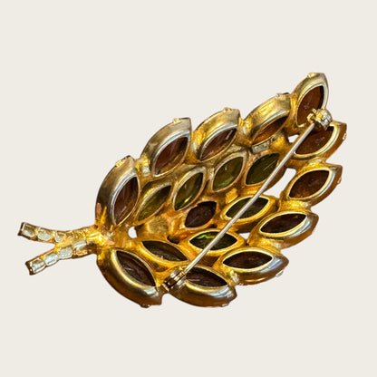 Vintage Fall Jewel-Toned Leaf Brooch – Open-Back Navettes in Root Beer, Avocado, & Topaz