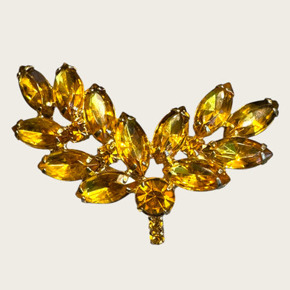 Vintage Golden Topaz Navette Spray Brooch – Warm Amber Hues & Open-Back Stones