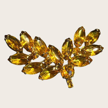 Vintage Golden Topaz Navette Spray Brooch – Warm Amber Hues & Open-Back Stones