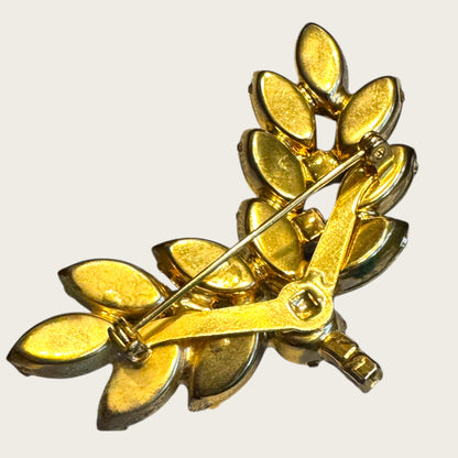 Vintage Golden Topaz Navette Spray Brooch – Warm Amber Hues & Open-Back Stones