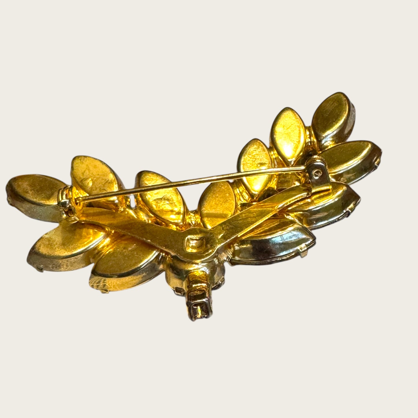 Vintage Golden Topaz Navette Spray Brooch – Warm Amber Hues & Open-Back Stones