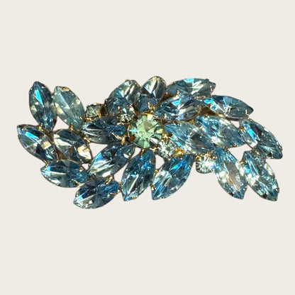 Vintage Light Blue Marquise Rhinestone Spray Brooch – Dimensional Layered Design