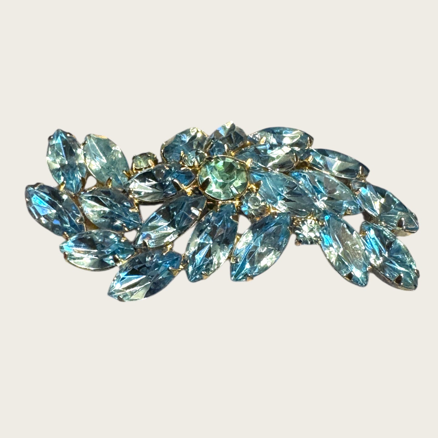 Vintage Light Blue Marquise Rhinestone Spray Brooch – Dimensional Layered Design
