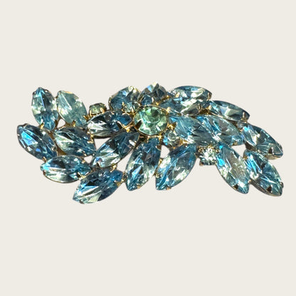 Vintage Light Blue Marquise Rhinestone Spray Brooch – Dimensional Layered Design