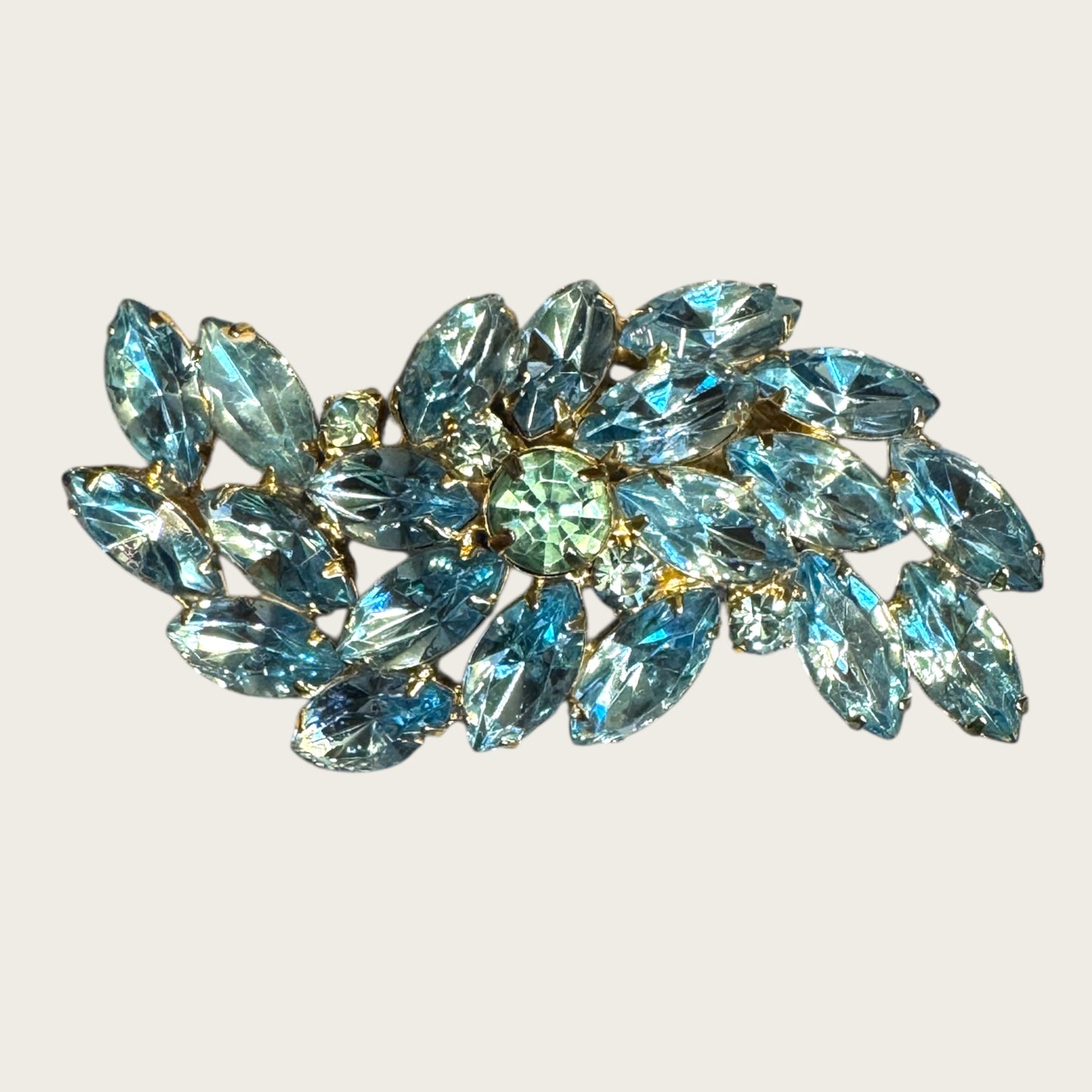 Vintage Light Blue Marquise Rhinestone Spray Brooch – Dimensional Layered Design