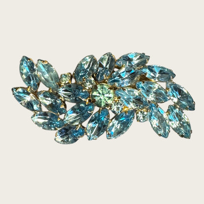 Vintage Light Blue Marquise Rhinestone Spray Brooch – Dimensional Layered Design