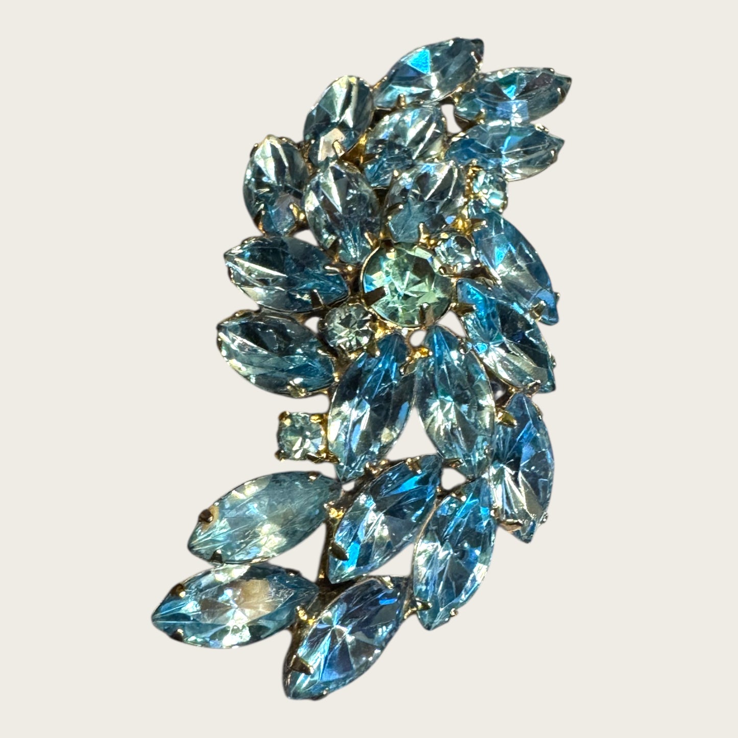Vintage Light Blue Marquise Rhinestone Spray Brooch – Dimensional Layered Design