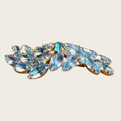 Vintage Light Blue Marquise Rhinestone Spray Brooch – Dimensional Layered Design