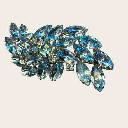Vintage Light Blue Marquise Rhinestone Spray Brooch – Dimensional Layered Design