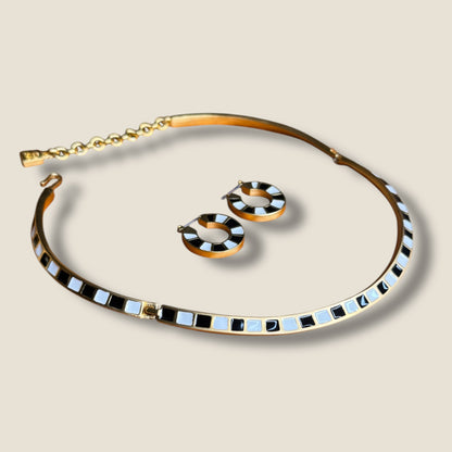 Authentic 1980s Karl Lagerfeld Couture Enamel Collar & Hoop Earring Set