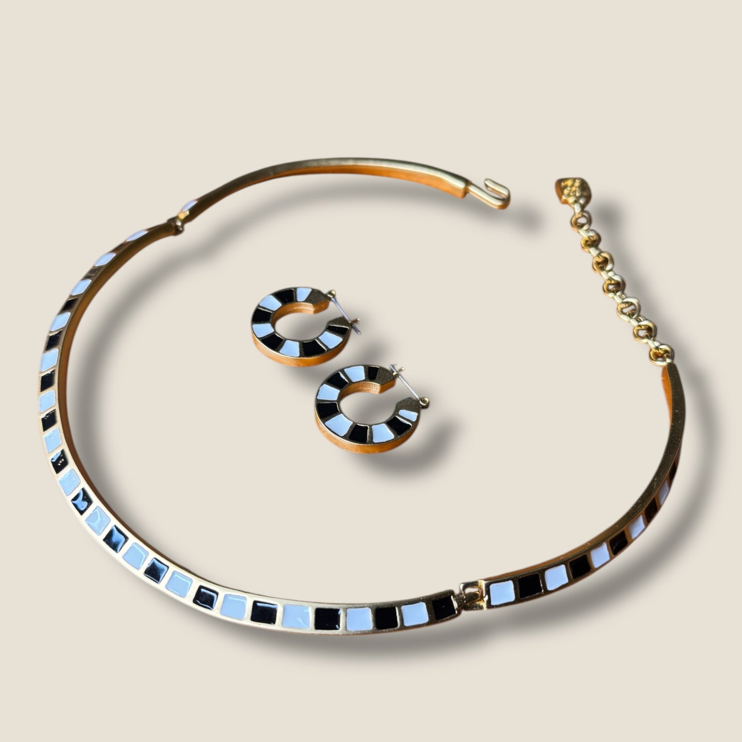 Authentic 1980s Karl Lagerfeld Couture Enamel Collar & Hoop Earring Set