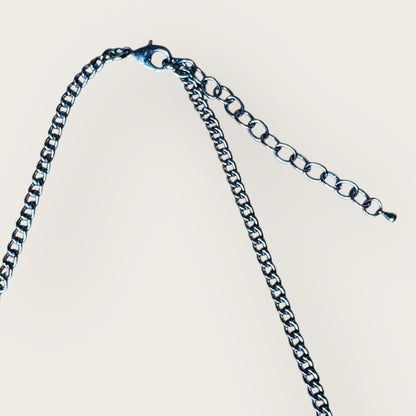 Sapphire Glass & Gunmetal Statement Collar Necklace – Emerald-Cut Blue Rhinestones & Crystal Navettes