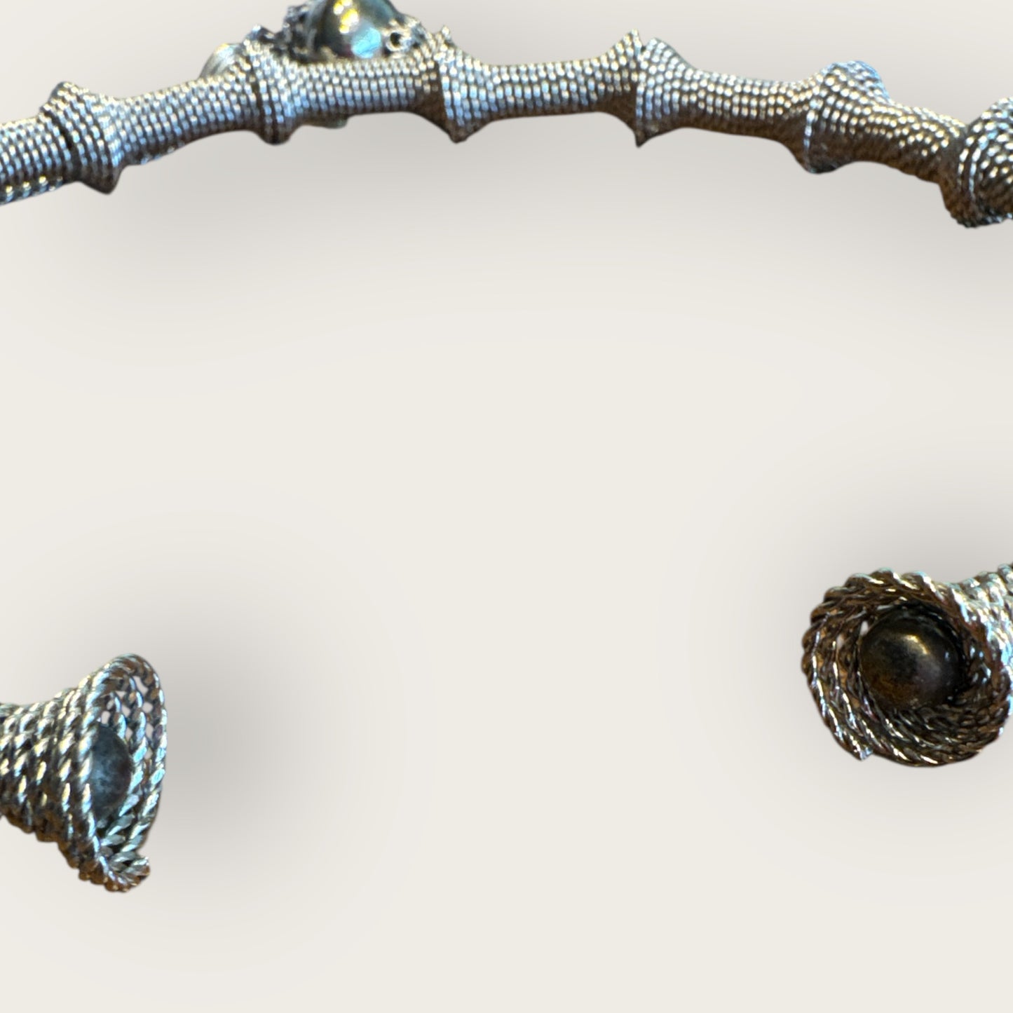 Vintage Silver Mesh Sculptural Choker Necklace with Ornate Tassel – Avant-Garde Statement Collar