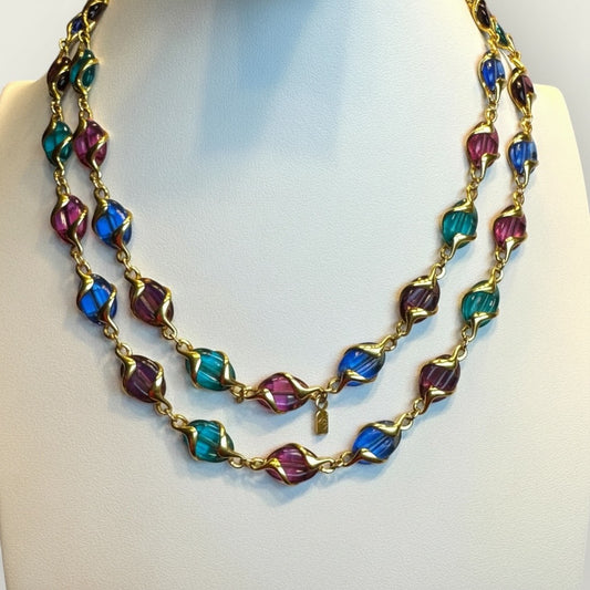 Vintage Swarovski Multicolor Sculpted Glass Necklace – Fuchsia, Turquoise, Amethyst & Sapphire | Necklace Gallery